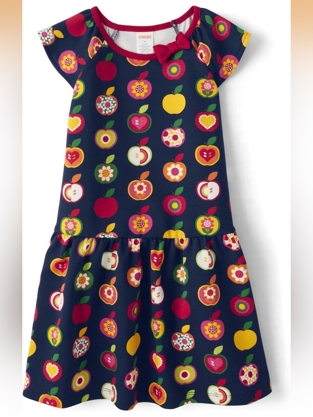 EUC Gymboree Navy Apple-Print Girls' Dress with Multicolor Apples